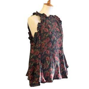 IRO Floral Silk Cold Shoulder Ruffle Blouse, Size 38